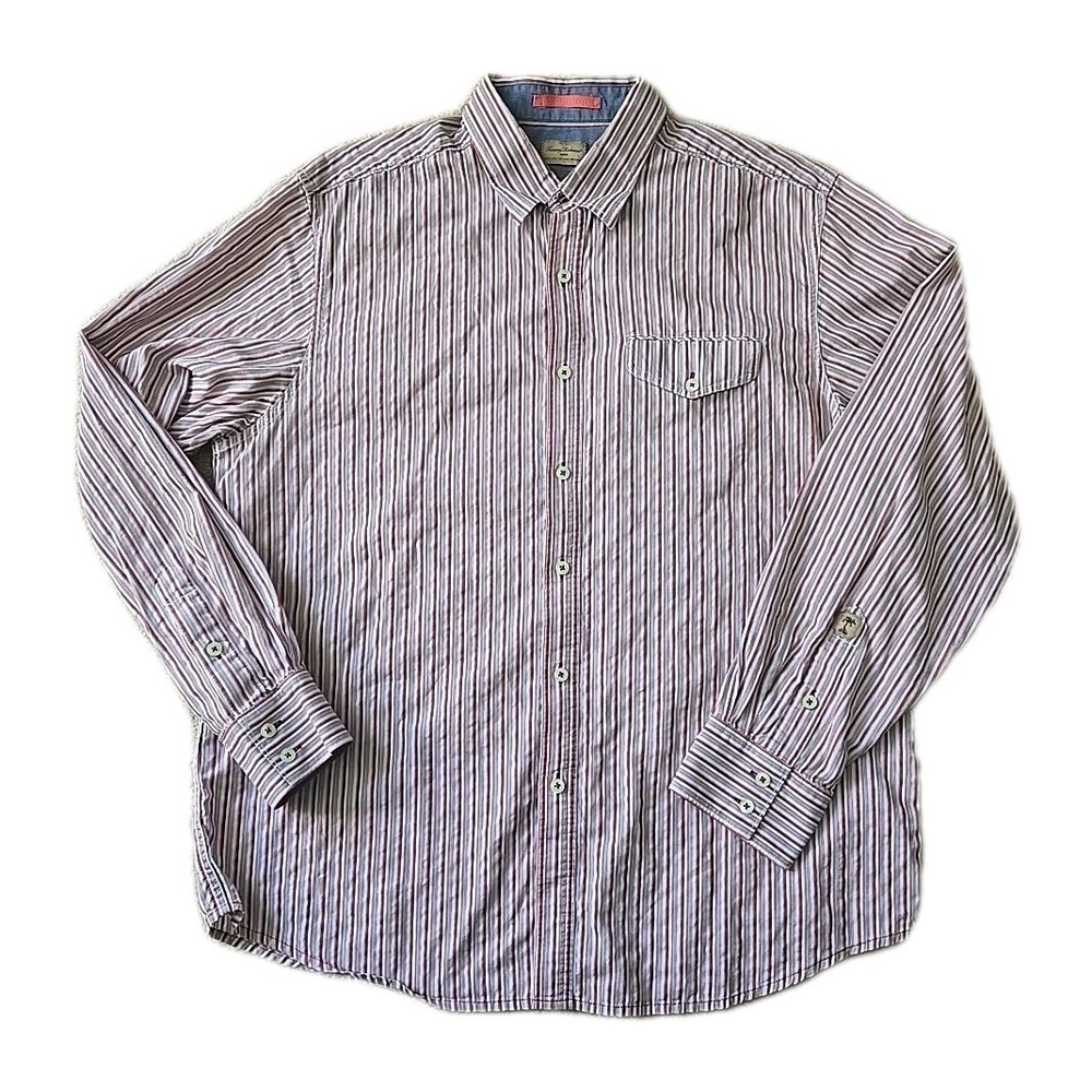 Tommy Bahama Jeans Mens Button Down Shirt Red Striped Size Large Long Sleeve‎